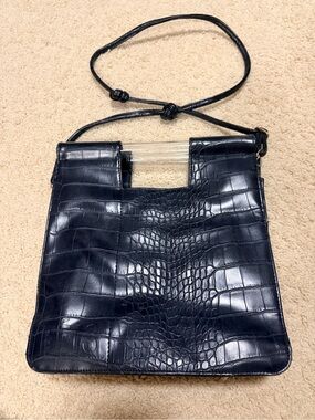 Croc-Embossed Black Crossbody Bag with Clear Handle